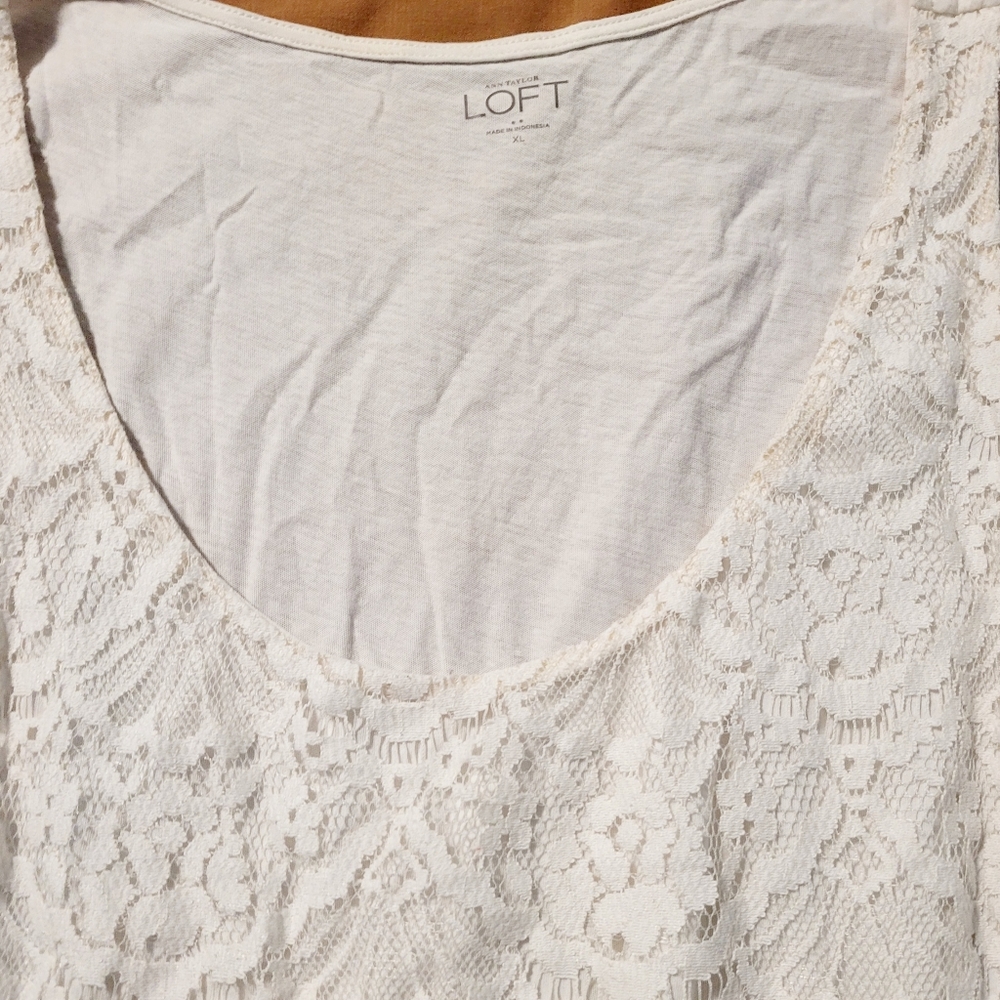Ann Taylor Loft White Lace Sleeveless Tank Top Blouse Size XL Cottagecore - Picture 2 of 3
